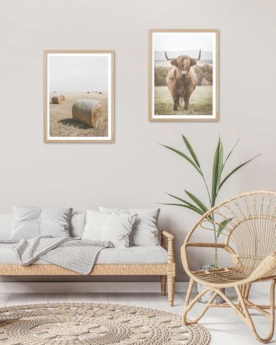 HesenDot Farmhouse Highland Cow Natural OAK Wood Framed Wall Art, 12x16in - color: Framed Highland Cow