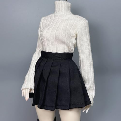 1/3 Scale SD BJD Outfit for 60cm Dolls – Knit High-Neck Top with Pleated Skirt and Leg Warmers Set, Doll Not Included - color: Denim Blue (White Warmers)