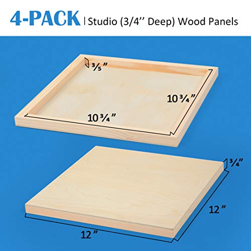 Falling in Art 4 Pack 12x12’’ Unfinished Birch Wood Panels Kit for Painting - size: 12'' x 12'' Studio