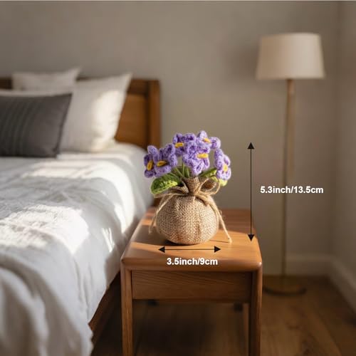 Crochet Dark Purple Myosotis Flowers Bouquet for Women Office Desk Decor - color: Dark Purple Myosotis