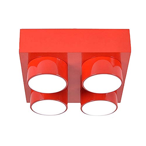 LAKIQ Modern Children Room Flush Mount Ceiling Light Fixture Acrylic Creative Colorful Block Toy Shape Kids Room Close to Ceiling Lighting for Kids Bedroom Kindergarten Playground (Square,Red) - color: Red, size: Square