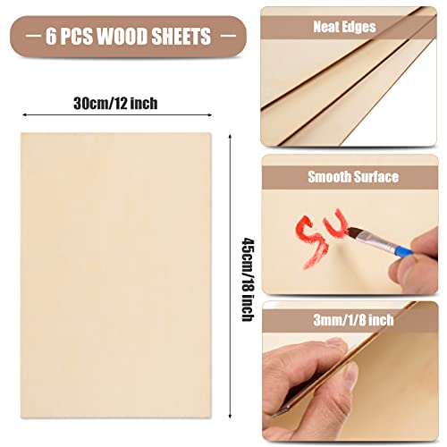 6 Pack Basswood Sheets 12 x 18 x 1/8 Inch-3 mm Unfinished Plywood for Craft Thin Wood Boards Sheets Rectangle Wood Panels for DIY School Projects, Painting, Laser Projects, Woodworking, Model Making - size: 12 x 18 x 1/8 Inch