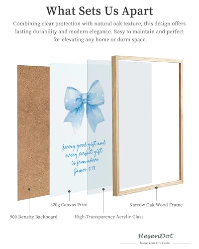 HesenDot Blue Bow James 1:17 Christian Inspirational OAK Framed Wall Art - color: Blue Bow James 1:17