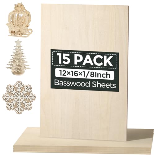 15 Pack Basswood Sheets, 12"x16"x1/8" Basswood for Laser Cutting - size: 15Pack 12"x16"x1/8"