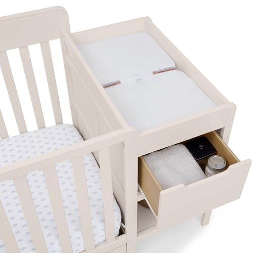 Delta Children Maya 5-in-1 Convertible Crib and Changer with Storage, Converts to Toddler Bed, Daybed, Sofa & Full Bed, Greenguard Gold Certified, 3 Mattress Heights for Baby, Soft Beige - color: Soft Beige