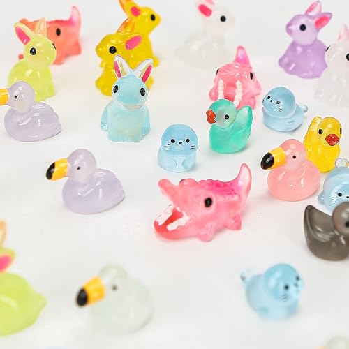 Marsrut 100Pcs Luminous Mini Resin Animals Bulk, 10 Random Styles Glow in the Dark Tiny Figurines Set, Small Little Charms for Fairy Garden, Miniature Dollhouse, Home, Office, Party Favor & DIY Decor
