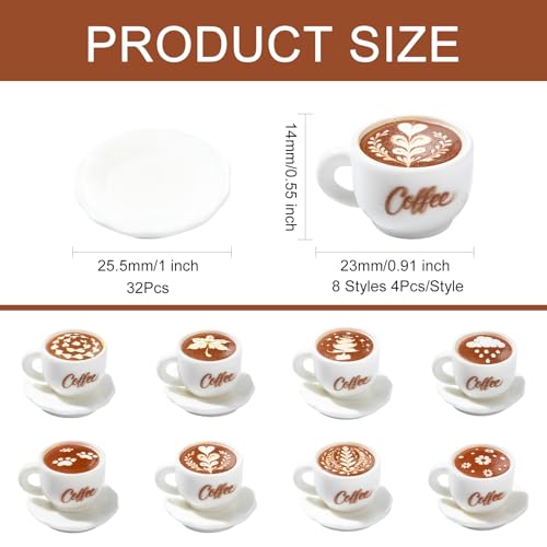 Stiesy 64 Pcs White Plate and Coffee Cup Miniature 9 Styles Tiny Dish Latte Art Ornaments Figurines for Bakery Showcase Coffee Shop Counter Decor - color: White Plate and Coffee-64pcs