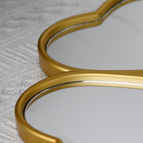 Small Decoritive Heart Wall Mirrors Set of 3, Decorative Four-Leaf Clover Mirror (Gold)