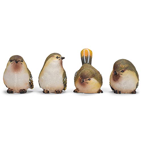 RAZ Imports Striped Wing Bird 2.5 x 2.25 inch Resin Decorative Tabletop Figurine Set of 4, Sage Green