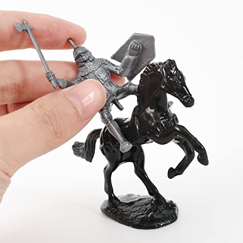 Army Knight Figures 28PCS Medieval Knight Soldiers with Horses and Cavalrymen, Knight Miniatures Playset, Medieval Party Favors, Cake Toppers and Collectors