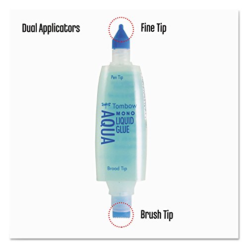 Tombow 52180 MONO Aqua Liquid Glue, 1.69 Ounce, 1-Pack. Dual Tip Dispenser for Precise to Full Coverage Application that Dries Clear. - size: 1 Count (Pack of 1)