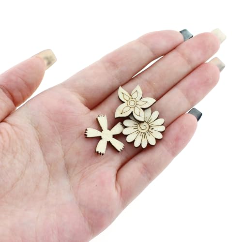100PCS Wooden Floral Ornament Unfinished Openwork Piece 1 Inch Handcrafted Decorative Accessories DIY Graffiti Painting Sheet