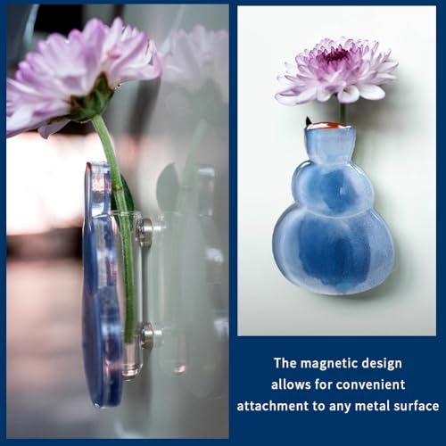 Set of 6 Acrylic Mini Vase Magnets with Dropper Glass Tube for Flower Arrangement Artistic Plant Pots Refrigerator Sticker Set