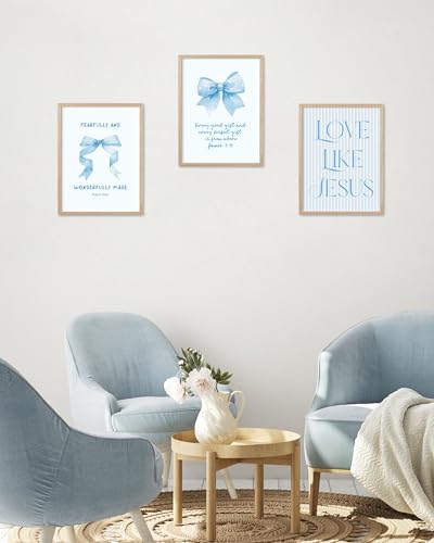 HesenDot Blue Bow James 1:17 Christian Inspirational OAK Framed Wall Art - color: Blue Bow James 1:17