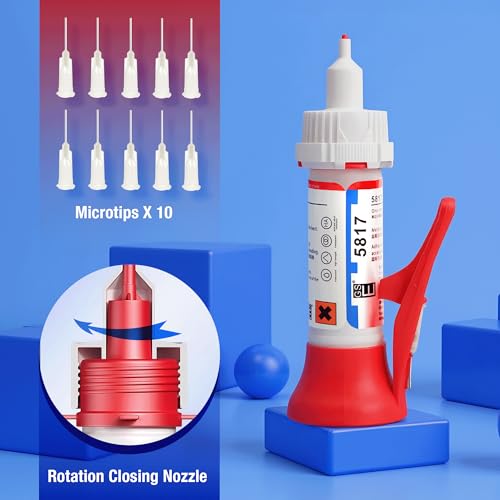 2-Pack 5817 Ultra-Thin Super Fast CA Glue - Non-Whitening Crystal Clear Adhesive with Grip Handle & 10 Micro Tips for Models, 3D Prints (PLA/ABS), Miniatures - Leak-Proof Rotating Nozzle - size: 2-Pack