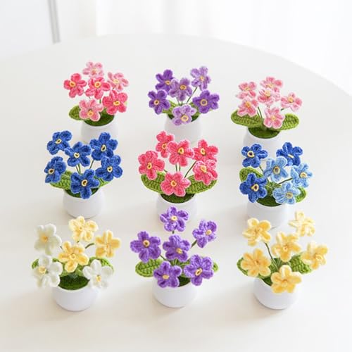 Crochet Flowers Cute Potted Flower, Handmade Knitting Myosotis Flower - color: Light Pink