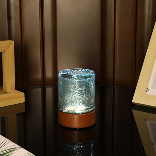 Small Battery Operated Light with Timer,Adult Night Lights for Bedroom,Mini Lamp for Lndoor Use in Bathroom, Hallway,Glass Light Lamp (Blue) - color: Blue