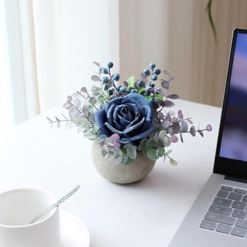 Small Artificial Blue Rose Potted Plant, 2 Pcs Mini Faux Decor - color: 2pcs Blue