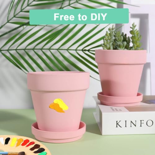 vensovo 4 Inch Peach Pink Terracotta & Clay Pots with Saucer, 6 Pack - color: Peach Pink