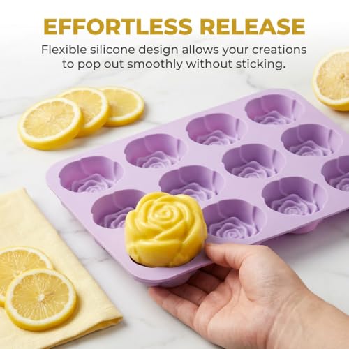 24 Cavity Rose Silicone Mold for Chocolate,2PCS Roses Soap Molds for Chocolate,Cream Cheese,Candy,Ice Cube, Jello, Jelly, Candles, Soaps, Cupcake Summer Wedding Desserts Decorations - color: 24-Cavity Pink&Purple