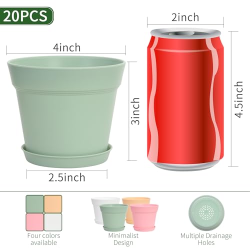 GARDIFE 20 Pack 4 inch Plant pots, planters for Indoor Plants, Flower pots, Color - color: 4-color, size: 4 inch