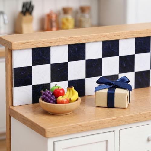 36 Pcs Miniature Dollhouse Wood Flooring Tiles, 1.18x1.18 Inches Black White Checkered Floorboards, 1:12 Scale DIY Micro Furniture Decor Accessories, Tiny House Setup Presents