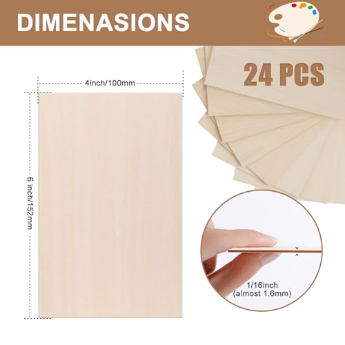 24Pack Basswood Sheets 4x6x1/16 Inch, Basswood for Laser Cutting & Engraving, Thin Plywood Wood Sheets Unfinished Wood for Crafts, DIY Architectural Models, Wood Burning and Painting. - size: 4"x6"