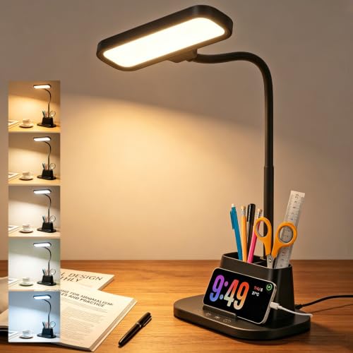BOHON Desk Lamp for Home Office Desk Light with USB-C Charging Port Black - color: Matte Black