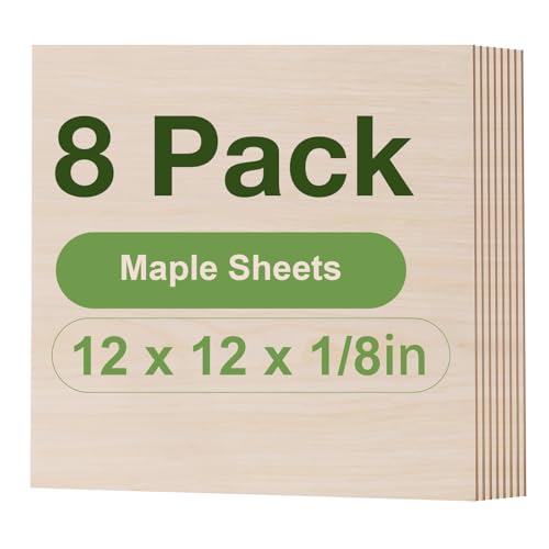 8 Pack Maple Plywood Sheets, 12 x 12 x 1/8 Inch, 3mm Plywood for Laser Cutting, Thin Unfinished Wood Sheets for Architectural Models, Wood Burning and DIY Crafts - color: Maple 8-Pack, size: 1/8" x 12" x 12"