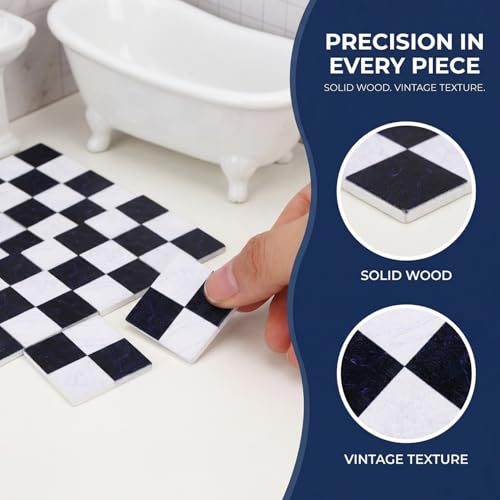 36 Pcs Miniature Dollhouse Wood Flooring Tiles, 1.18x1.18 Inches Black White Checkered Floorboards, 1:12 Scale DIY Micro Furniture Decor Accessories, Tiny House Setup Presents