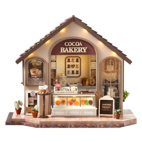 MAGQOO DIY Miniature Dollhouse Kit with Furniture Creative Room Mini Wooden Doll House Accessories DIY Miniature House Kit (Leisurely Joy Bakery) - color: Leisurely Bakery