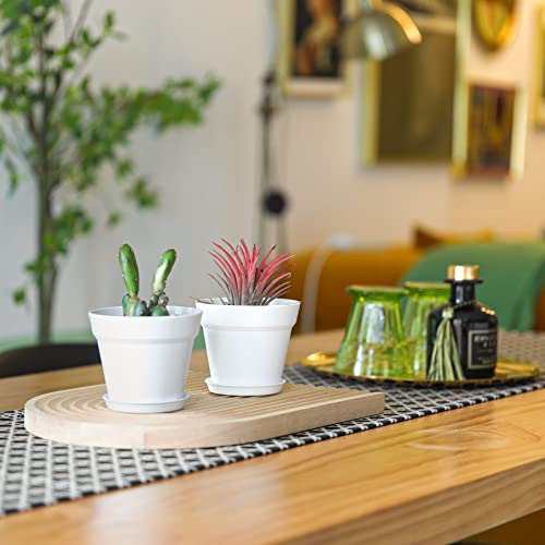 T4U Small Plant Pots 4 Inch 18 Pack, Plastic Flower Pots with Saucer White - color: White, size: 4 In