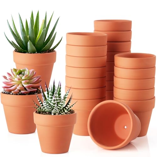24 Pack 3 Inch Terracotta Pots, Mini Clay Pots with Drainage Holes