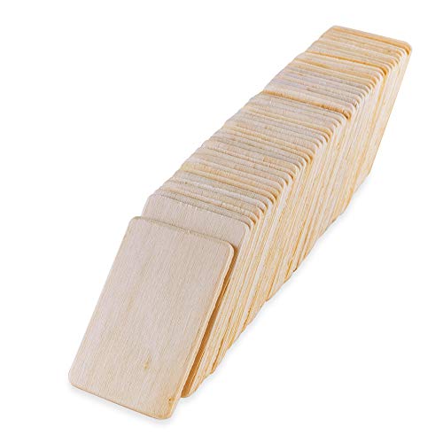 Super Z Outlet 50 Pack Unfinished Natural Wood Rectangle Blank Pieces Wooden Tags Slices for Arts & Crafts, Painting DIY Decorations, Embellish, Burning & Staining (2.08” x 1.37” Rectangle)