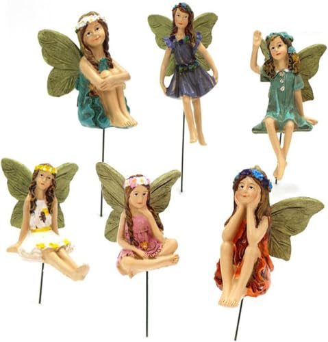 CUIWEI 6 Pcs Mini Garden Figurines Miniatures Fairies Decor for Fairy Outdoor Lawn Yard Home Decoration Indoor Lovely Vintage Resin Fairy Accessories - style: Art Deco