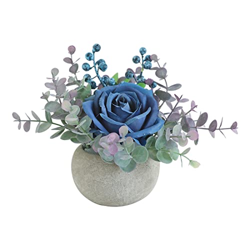 Small Artificial Blue Rose Potted Plant, Mini Faux Floral Decor - color: Blue