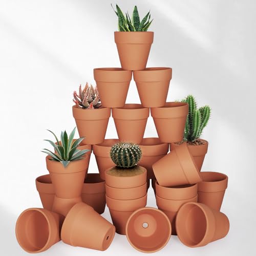 FCFKUK 4 inch Terracotta Clay Pots, 24 Pack Clay Flower Pots with Drainage, Great for Plants, DIY, Crafts, Wedding - color: Terracotta