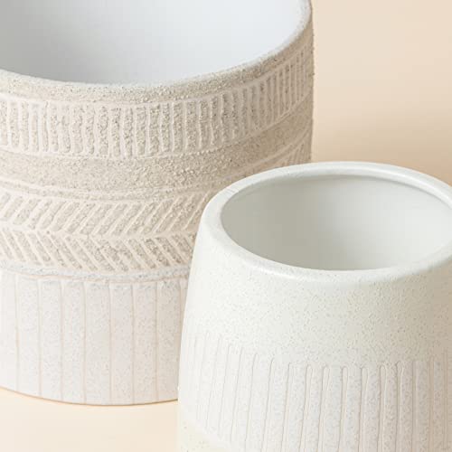 LA JOLIE MUSE Ceramic Plant Pots, Flower Pots for Indoor Plants, Set of 2 - color: Beige & White