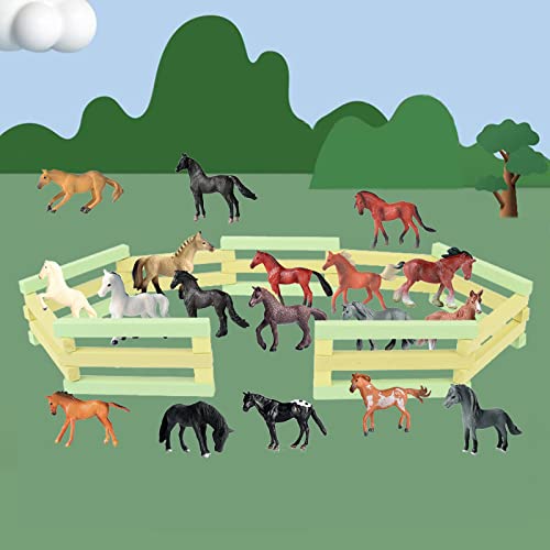 RCOMG 18 PCS Horse Toys for Girls & Boys - Realistic Plastic Miniature Pony Figures, Farm Animal Toy Horses, Cake Topper, Party Favor, Birthday Pinata