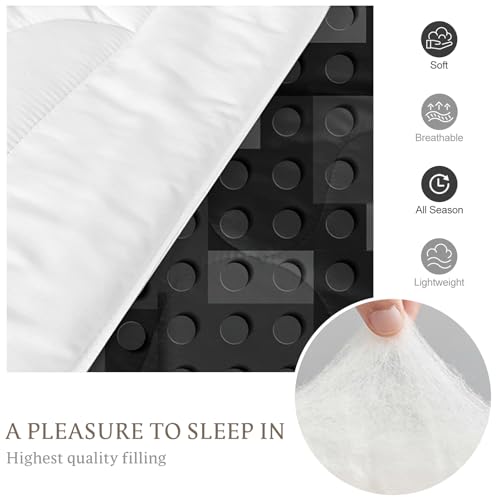 BlessLiving Kids Building Blocks King Comforter Set Geometric Minimalist Bedding Set Modern Black Grey Microfiber Comforter Soft Lightweight Bed Set for Apartment Dorm Bedroom - color: Black Building Blocks, size: King
