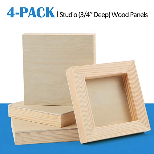 Falling in Art 4 Pack 4x4’’ Unfinished Birch Wood Panels Kit for Painting - size: 4'' x 4'' Studio
