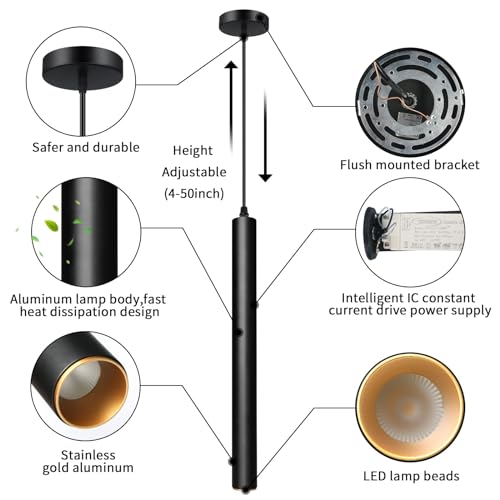 OKELI Modern Pendant Lights 4000K LED Dimmable Pendant Light Fixtures Pendant Lighting for Kitchen Island,Bar,Bedroom, 15.7inch, 10W, ETL, 1Pack - color: Black-Dimmable-1p, size: 15.7inch-1p