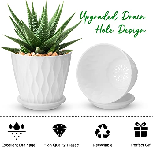 YNNICO 6 inch Plant Pots for Indoor with Drainage Holes and Tray Saucers - color: White, size: 6 inch