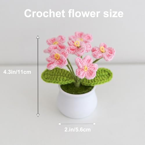 Crochet Flowers Cute Potted Flower, Handmade Knitting Myosotis Flower - color: Light Pink