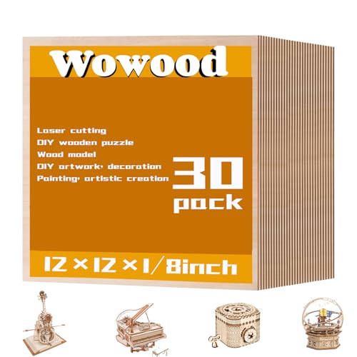 30 Pack Basswood Sheets, 12 x 12 x 1/8 Inch-A/A Grade, 3mm Plywood for Laser Cutting and Engraving, Thin Unfinished Wood Sheets Blanks for Architectural Models and DIY Wood Crafts - color: Basswood 30-Pack, size: 1/8" x 12" x 12"