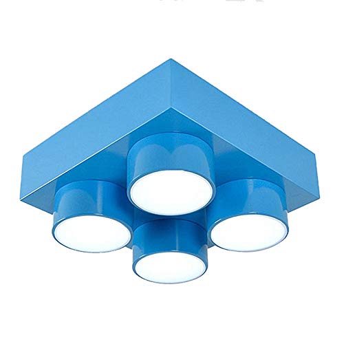 LAKIQ Modern Children Room Flush Mount Ceiling Light Fixture Acrylic Creative Colorful Block Toy Shape Kids Room Close to Ceiling Lighting for Kids Bedroom Kindergarten Playground (Square,Blue) - color: Blue, size: Square