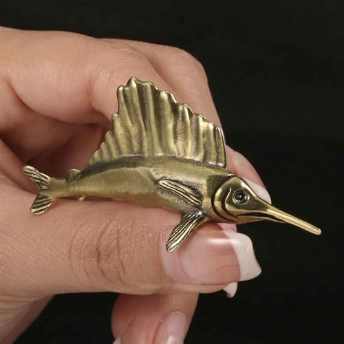 3Pcs Vintage Solid Brass Miniature Animal Figurine Desk Animal Ornament for Pet Enthusiasts Exquisite Collectible and Home Décor Accent (Shark + Swordfish 3 pcs) - color: Shark + Swordfish 3 Pcs