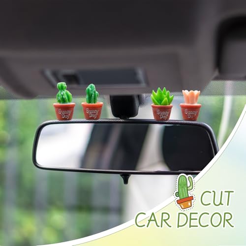 Ripeng Set of 8 Car Dashboard Decorations Mini Artificial Succulent Car Accessories for Women Miniature Pottery Planter Vehicle Interior Decor with Double Sided Tape for Rearview Mirror Dashboard - style: Vibrant