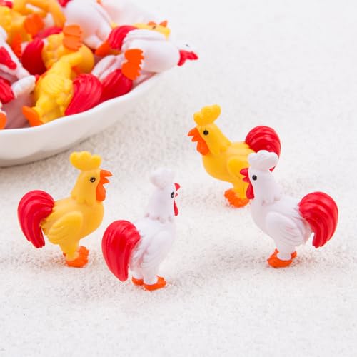 KOOBOOK 50Pcs Mini Resin Roosters Figurine Set Tiny Chicken Garden Decorations Cartoon Miniature Farm Animals for Moss Landscape Fairy Gardens Terrariums Cute Small Chick Statues