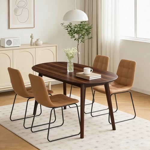 63" Oval Dining Table Set for 4 with Solid Wood Legs - color: Walnut Table C-brown Chairs